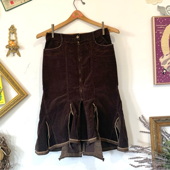 Y2K Unique Brown Corduroy Midi/ Maxi Skirt With Funky Hem Size 3/4 - Picture 1 of 7